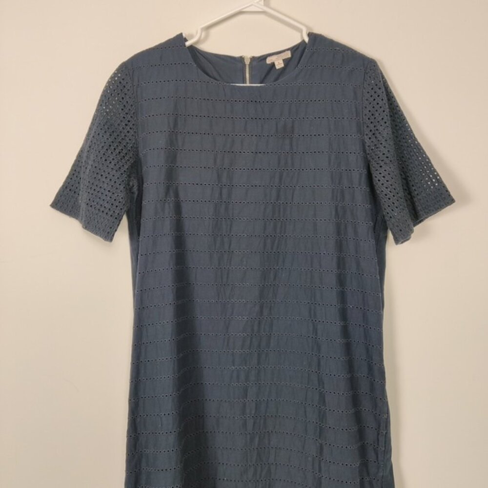 Gap Navy Blue Eyelet Short Sleeve Dress Tall Size 8 Bohemian Boho Cotton